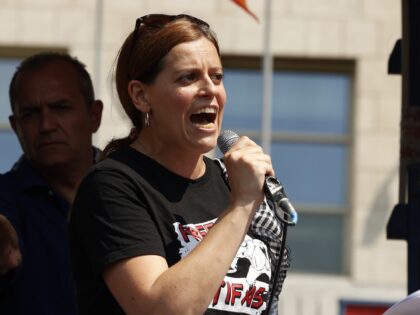 ROME, ITALY, JUNE 21: Ilaria Salis, member of the European Parliament, speaks during a dem