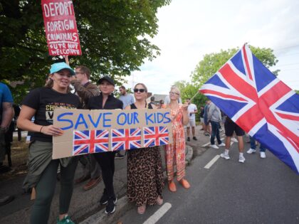 Protesters outside the Bell Hotel in Epping, Essex. There have been a number of demonstrat