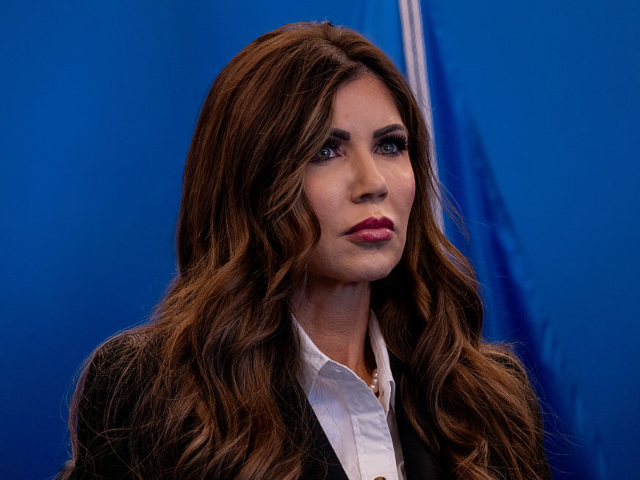 NEW YORK, NEW YORK - JULY 21: Homeland Security Secretary Kristi Noem speaks at a news con
