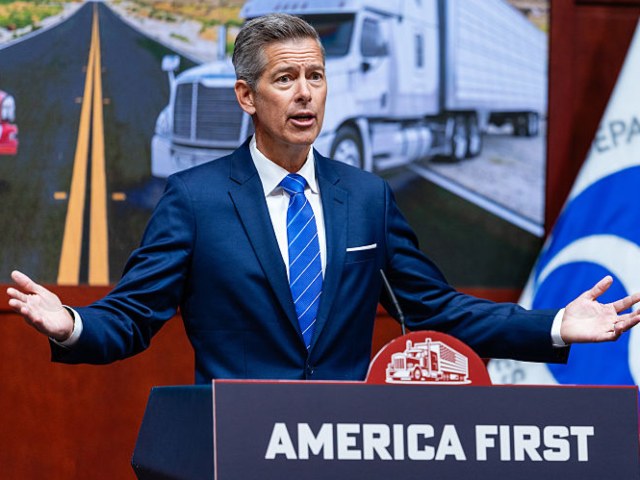Sean Duffy, US secretary of transportation, left, and Jesse Ellison, chief counsel for the