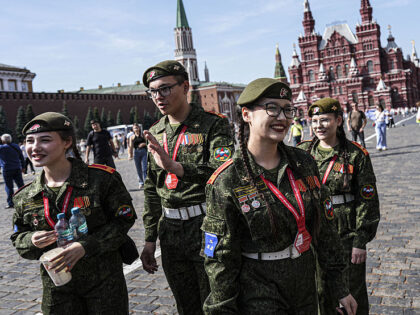 MOSCOW, RUSSIA - AUGUST 30: Russian military school students visit the historic Red Square