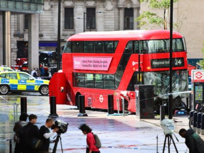 LONDON, ENGLAND - SEPTEMBER 4: A view of the damage at the site of a bus crash at Victoria