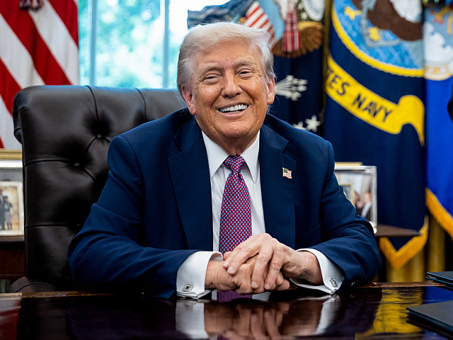 Pete Hegseth, US secretary of defense, right, and US President Donald Trump during an anno