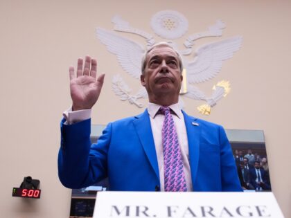 WASHINGTON, DC - SEPTEMBER 03: Reform UK Leader Nigel Farage is sworn in as he testifies b