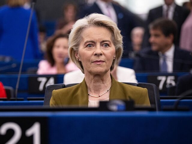 EU Commission President Ursula von der Leyen looks on ahead her annual State of the Union
