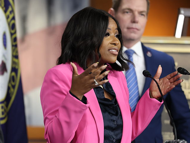 WASHINGTON, DC - SEPTEMBER 08: Rep. Jasmine Crockett (D-TX) speaks at a news conference at