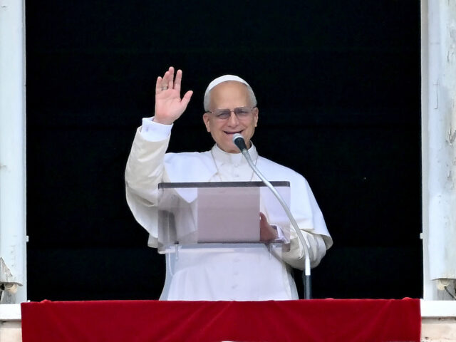 Pope Leo XIV waves to the pilgrims gathered in St.Peter's square during his Sunday Angelus