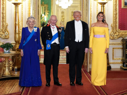 (L-R) Britain's Queen Camilla, Britain's King Charles III, US President Donald T