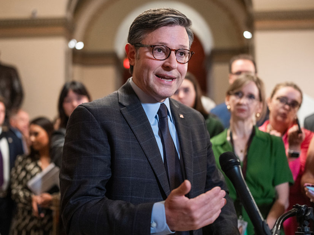 GettyImages-2235754899 UNITED STATES - SEPTEMBER 19: Speaker of the House Mike Johnson, R-La., talks with reporte