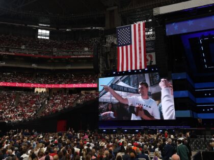 A video clip shows right-wing activist Charlie Kirk at a speaking event in Utah the day he