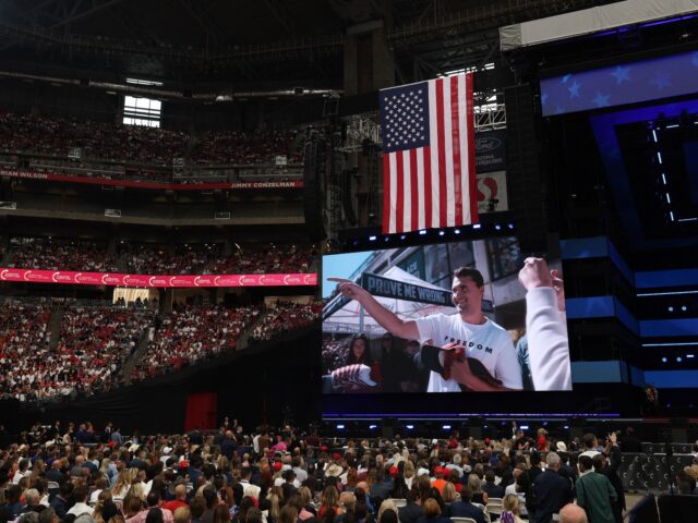 A video clip shows right-wing activist Charlie Kirk at a speaking event in Utah the day he