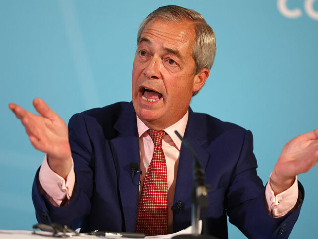 LONDON, ENGLAND - SEPTEMBER 22: Reform UK leader Nigel Farage speaks during the Reform UK