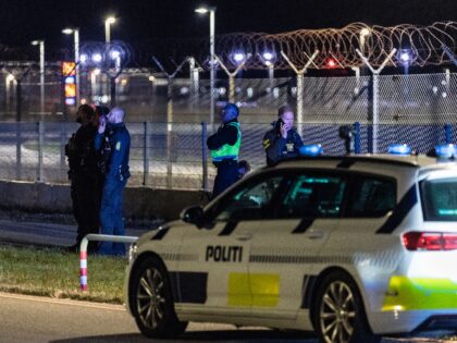 The Danish police are seen at Copenhagen Airport, in Kastrup near Copenhagen, on September