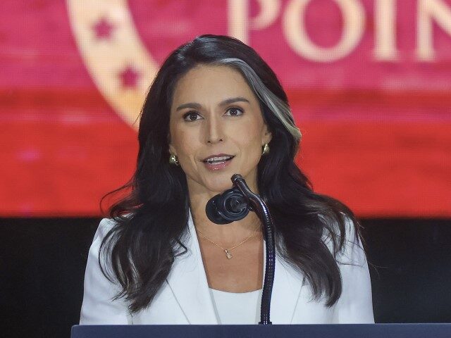 Director of National Intelligence Tulsi Gabbard speaks during the memorial service for pol