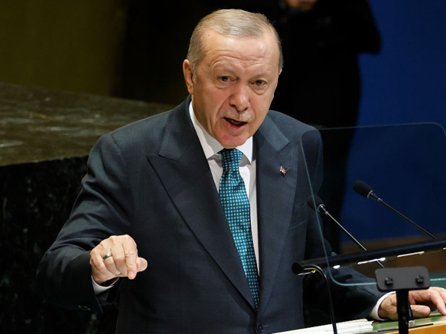GettyImages-2236941077 NEW YORK, NEW YORK - SEPTEMBER 23: President of Turkey Recep Tayyip Erdogan speaks during