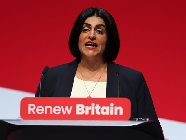 LIVERPOOL, ENGLAND - SEPTEMBER 29: Shabana Mahmood MP, Home Secretary speaks on stage duri