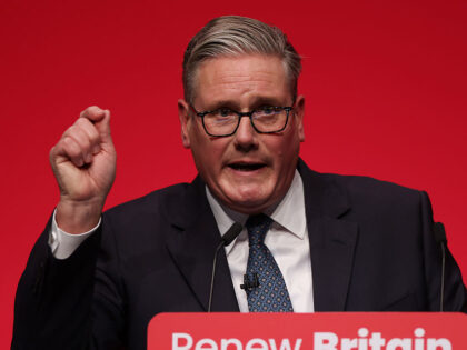 LIVERPOOL, ENGLAND - SEPTEMBER 30: Prime Minister, Keir Starmer gives his speech during t