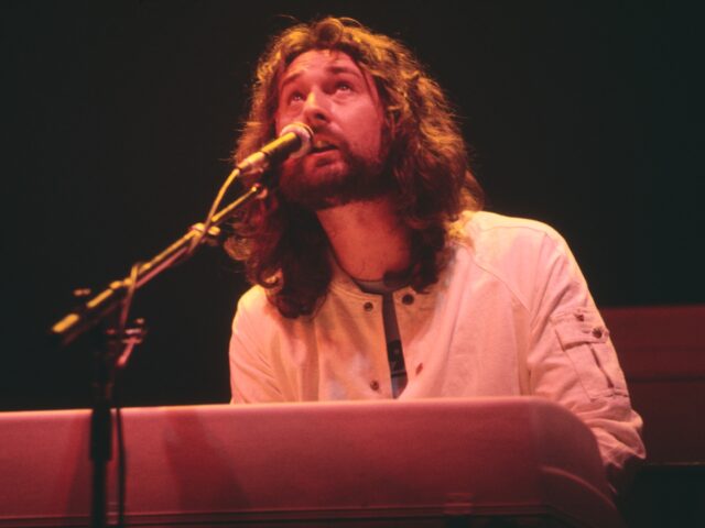 English musician and keyboard player Rick Davies performs live on stage with Supertramp on