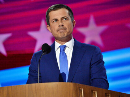 Pete Buttigieg, US secretary of transportation, speaks during the Democratic National Conv