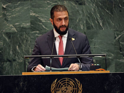 President of Syria Ahmed al-Sharaa addresses the United Nations (UN) General Assembly duri