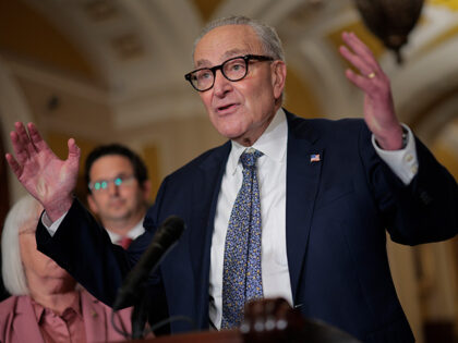 Senate Minority Leader Charles Schumer (D-NY) talks to reporters following the weekly Sena