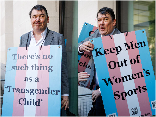 LONDON, ENGLAND - SEPTEMBER 4: Graham Linehan poses with a placard reading "There&#03