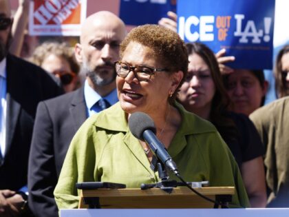 Mayor Karen Bass speaks during a press conference in reaction to the Supreme Court's