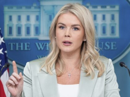 White House press secretary Karoline Leavitt speaks with reporters in the James Brady Pres