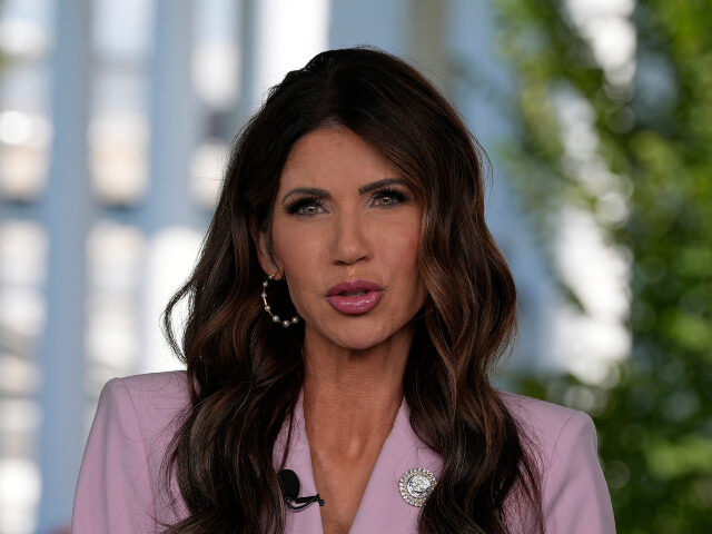 Homeland Security Secretary Kristi Noem speaks during a television interview at the White