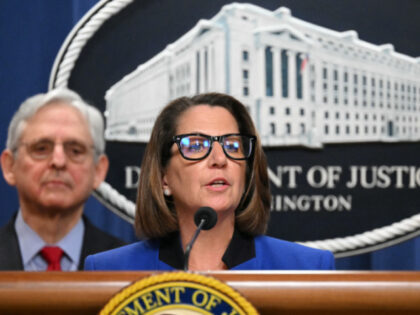 US Deputy Attorney General Lisa Monaco, with Attorney General Merrick Garland (L), announc