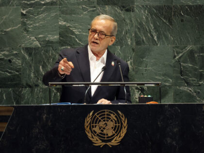 President of Iran Masoud Pezeshkian addresses the United Nations (UN) General Assembly dur