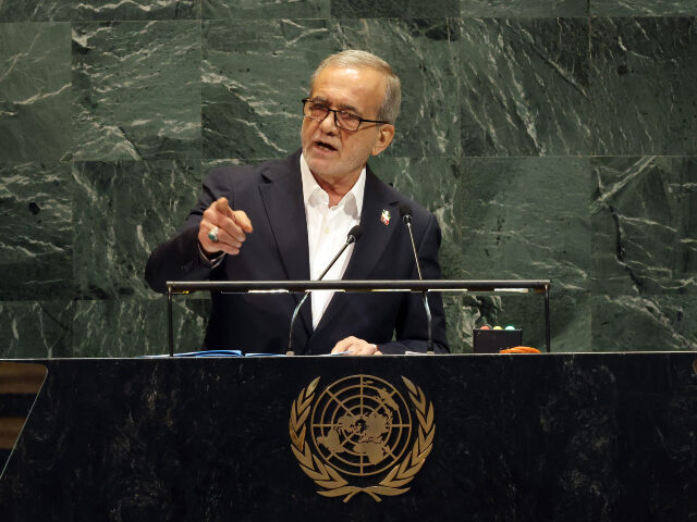 Masoud Pezeshkian President of Iran Masoud Pezeshkian addresses the United Nations (UN) General Assembly dur