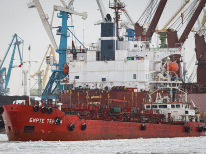 The Oil / Chemical Tanker Birthe Theresi sails along the Sea Canal of the Big Port on Kano