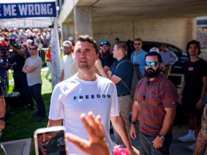 (Trent Nelson | The Salt Lake Tribune) Charlie Kirk appears at Utah Valley University in