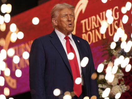 President Donald Trump arrives to speak at a memorial for conservative activist Charlie Ki