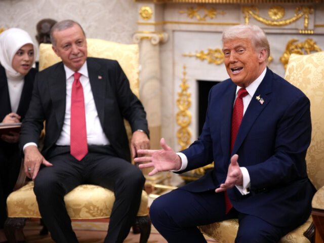 Trump Mocks Erdogan to His Face U.S. President Donald Trump (R) delivers remarks during a meeting with President of Turkey