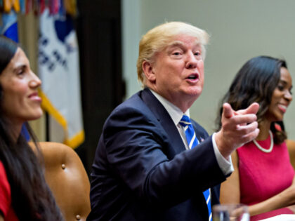 U.S. President Donald Trump speaks while meeting with women small business owners in the R