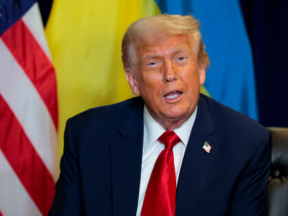 U.S. President Donald Trump speaks during a bilateral meeting with President of Ukraine Vo