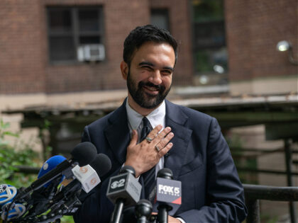 Zohran Mamdani, New York City mayoral candidate, speaks to members of the media in the Was