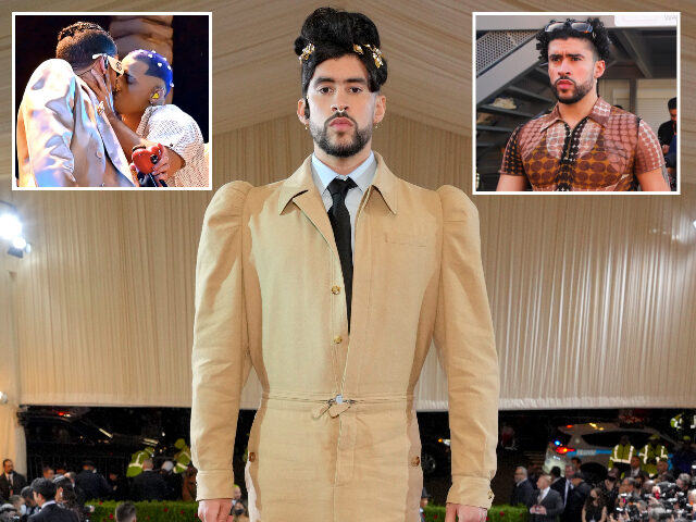 NEWARK, NEW JERSEY - AUGUST 28: Bad Bunny kisses a dancer at Yankee Stadium for the 2022 M