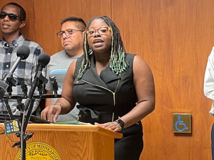 FILE- Minneapolis city council member Robin Wonsley speaks at a news conference on Tuesday
