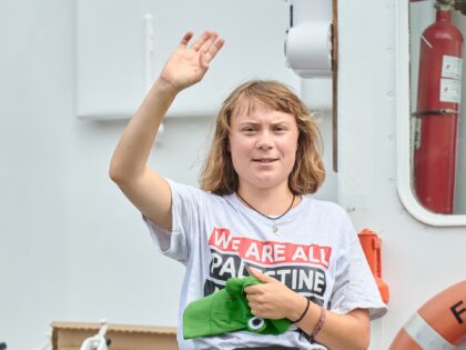 BARCELONA, SPAIN - AUGUST 31: Greta Thunberg waves as she greets people while sailing on t
