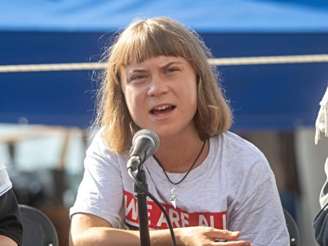 Activist Greta Thunberg during the press conference to the Global Sunat Flotilla at the Po