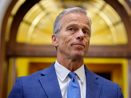 WASHINGTON, DC - JULY 1: Senate Majority Leader John Thune (R-SD) (C), accompanied by Sen.