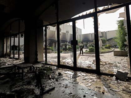 A general view shows the ransacked and vandalized Federal Parliament of Nepal following th