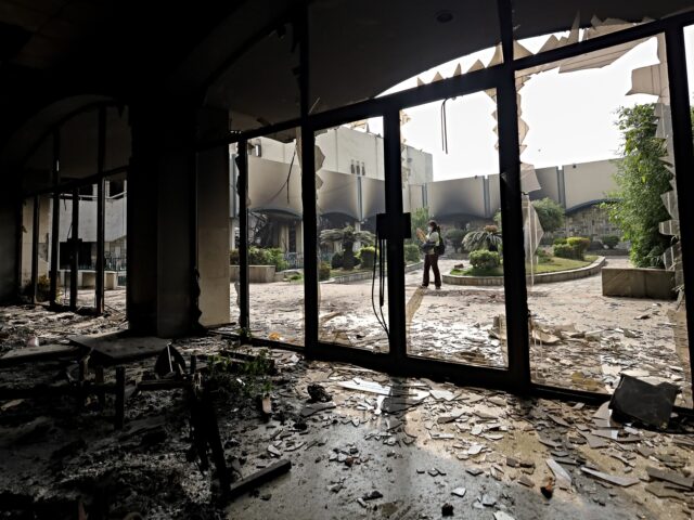 A general view shows the ransacked and vandalized Federal Parliament of Nepal following th