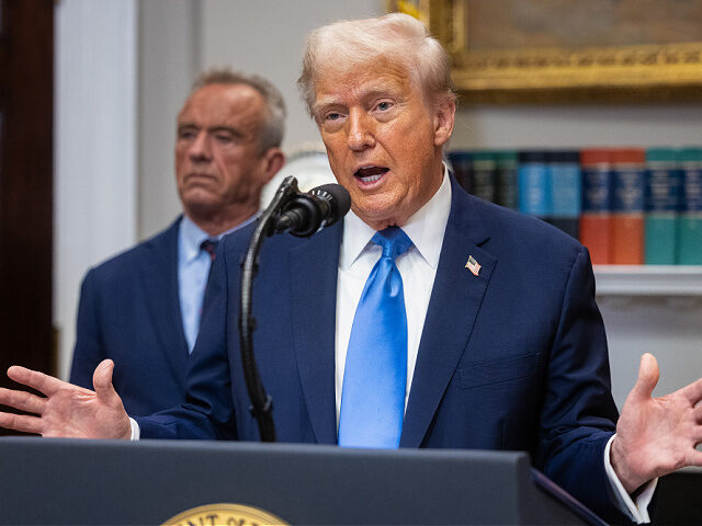 US President Donald Trump, right, and Robert F. Kennedy Jr., US secretary of Health and Hu