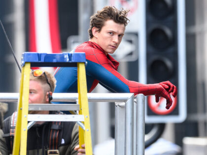 GLASGOW, UNITED KINGDOM - AUGUST 3: (UK OUT) Tom Holland is seen on the set of 'Spide