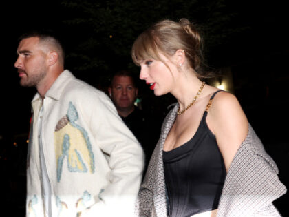 NEW YORK, NEW YORK - OCTOBER 14: Travis Kelce and Taylor Swift attend CATCH Steak on Octob