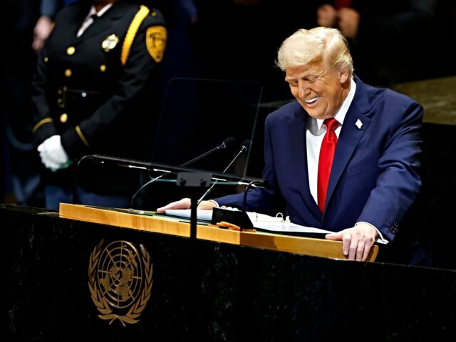 NEW YORK, NEW YORK - SEPTEMBER 23: U.S. President Donald Trump speaks during the 80th sess